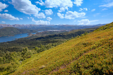 Hike to the mountain Seterfjellet in Velfjorden, Nordland county