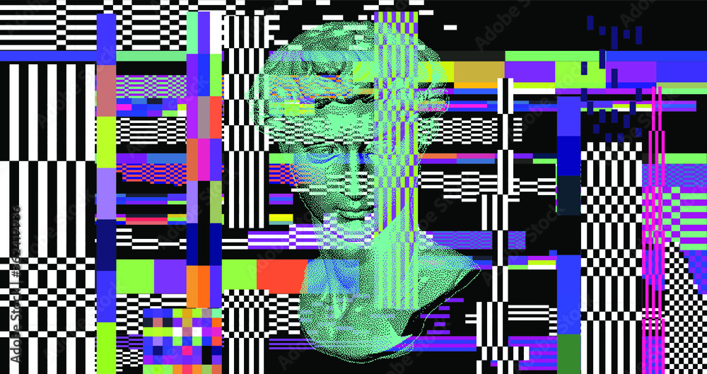 Aufkleber pixel art 3d rendering of michelangelo's david head. retrofuturistic vector illustration in vaporwav