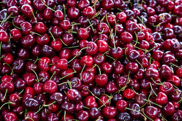 Cherries in a market as a natural background.