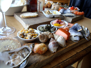 A mixed seafood plate in Whitstable, UK. Whitsable is a small coastal town famous for its seafood and seafood restaurants.