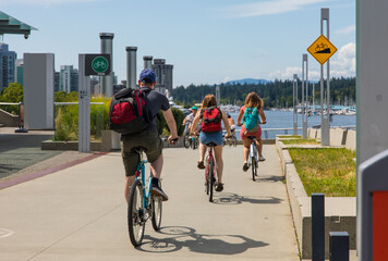 Cyclists on the road around the city