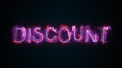 Discount text, computer generated. Burning inscription consists of capital letters. 3d rendering of colorful business background