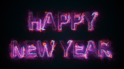 The title Happy New Year, computer generated. Burning inscription. Capital letters. 3d rendering congratulatory background