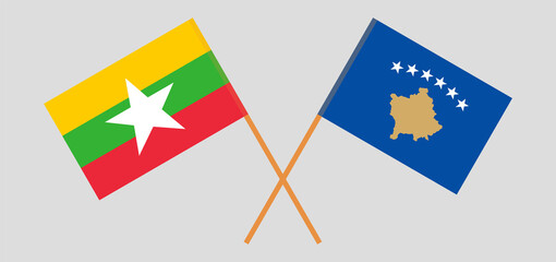 Crossed flags of Kosovo and Myanmar