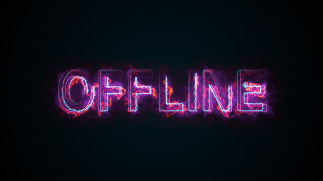 The burning inscription Offline on a screen on the Internet. 3d rendering text. Computer generated web background