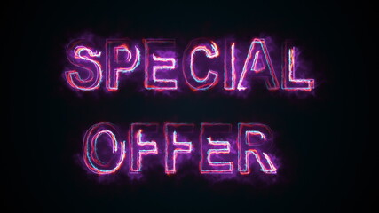 The phrase Speial offer, computer generated. Burning inscription consists of capital letters. 3d rendering of colorful trading background.