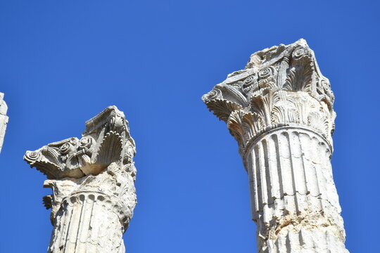 Two Corinthian columns from Olba, Cilicia under clear blue sky