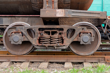 Train wheels on the railway, transport, industry