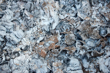 Gray ash from the oven background texture, grey ashes from the wood from the fireplace