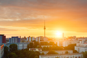 Beautiful sunset over Berlin skyline, Berlin, Germany