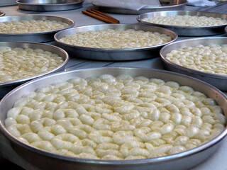 Ready to bake Turkish baklavas. Baklava is a traditional Middle Eastern dessert mostly flavored with pistachio, walnut or almond.