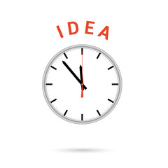  Vector illustration of clock icon. Red arrow points to word IDEA. Conceptual icon.