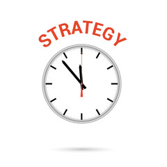  Vector illustration of clock icon. Red arrow points to word STRATEGY. Conceptual icon.