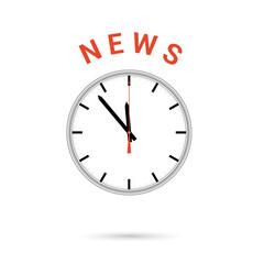  Vector illustration of clock icon. Red arrow points to word NEWS. Conceptual icon.