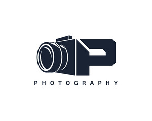 Initial Letter P Camera photography filmmaker logo design 