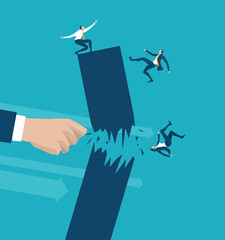 Hand break the growth chart, braking the deal, agreement. Economy fall and financial crisis. Business concept illustration  