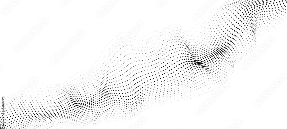 Poster A wave of moving particles. Abstract vector 3d illustration on a white background.