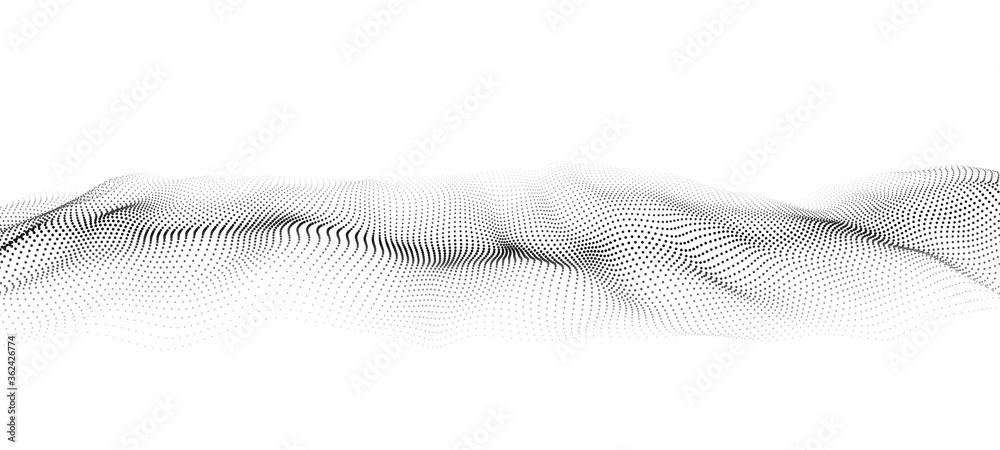 Aufkleber A wave of moving particles. Abstract vector 3d illustration on a white background.