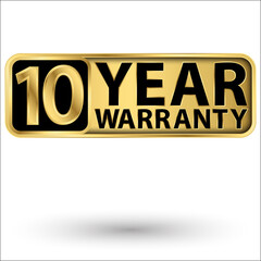 10 year warranty golden label, vector illustration
