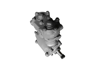 Pneumatic compressor for the brake system of a truck on an isolated white background. Spare parts.