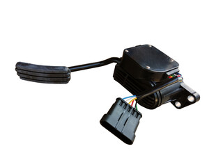 Electronic gas pedal of the car on an isolated white background. New spare parts.