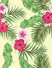 Foto op Aluminium Tropische vector naadloze achtergrond. Jungle patroon met spannende bloemen en palmbladeren. Voorraad vector. Jungle vector vintage behang © Logunova  Elena