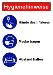 Schild Hygiene- und Abstandsregeln Virus
