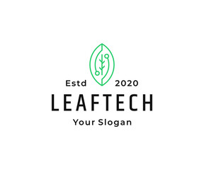 Leaf technology logo design vector template