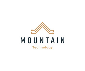 Mountain technology logo design vector template