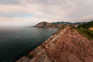 Beach of Itzurun at Zumaia with the famous flysch coast, Basque Country.	