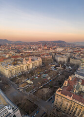 Fototapeta na wymiar Aerial drone shot of liberty square with Parliament before Budapest sunrise