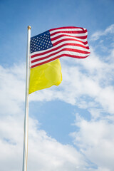 American Flag and Yellow Flag Flying at the Beach - Medium Hazard