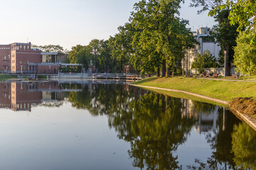 Fototapeta na wymiar Kaliningrad-Russia-June 25, 2020: Float Pond in the Amalienau district of Kaliningrad