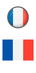 Icons of the Reunion flag on a white background. Vector image: flag Reunion, button and abbreviation. You can use it to create a website, print brochures, booklets, leaflets, and travel guides.