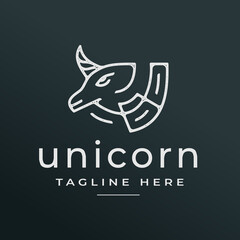 unicorn fantasy animal outline style logo design premium vector template