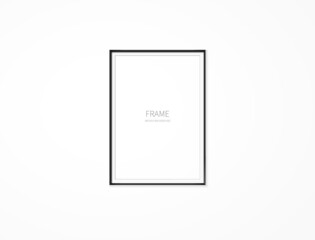 black realistic square empty picture frame on transparent background.