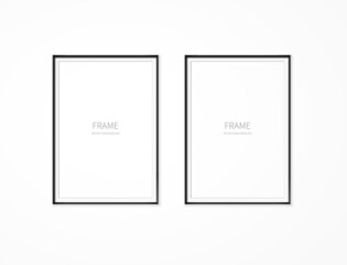 black realistic square empty picture frame on transparent background.