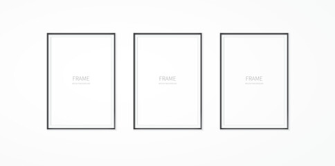 black realistic square empty picture frame on transparent background.