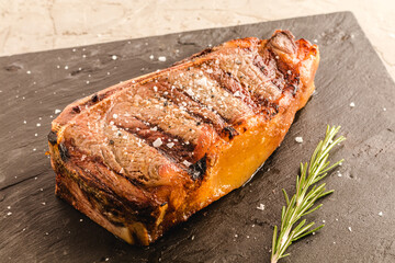 Cooked aged beef. Chuleton rubia gallega