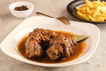 Bull's tail cooked and ready to eat in a Spanish restaurant