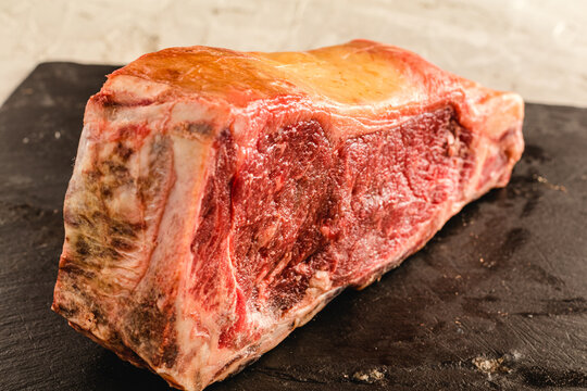 Ready-to-cook raw aged beef. Chuleton rubia gallega