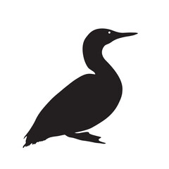 Black silhouette of a duck on white background. Vector Illustration
