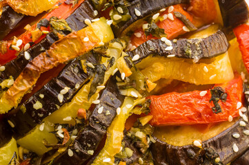Ratatouille Diet Vegetarian Vegan Food - Oven Baked Provencal Traditional French Vegetable Dish, macro photo.