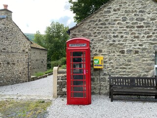 Old red telephone booth in, Starbotton, Kettlewell, UK