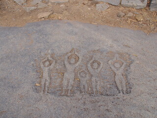 Stone carvings in the image of people, Hampi ruins, Hampi, Karnataka, South India, India