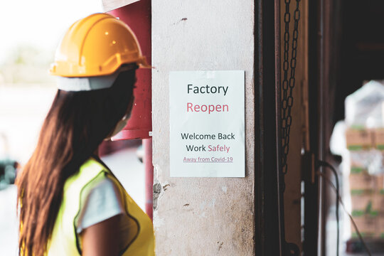 Woman Worker Look At Reopening Sign Paper After Covid 19 Outbreak