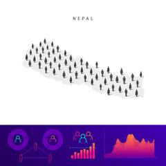 Nepal people map. Detailed vector silhouette. Mixed crowd of men and women. Population infographic elements