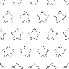 Fototapeta na wymiar Stars. Seamless vector pattern. Black-and-white contour cartoon drawing. Print for notebook covers, packaging, wrapping paper.