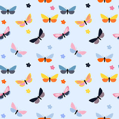 Abstract Hand Drawn Butterfly seamless pattern. Vector Illustration