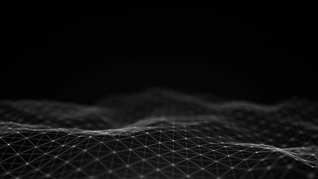 Flowing smooth Plexus fractal waves background. Grid, mesh of dots and lines. Big data connection. Seamless loop animation